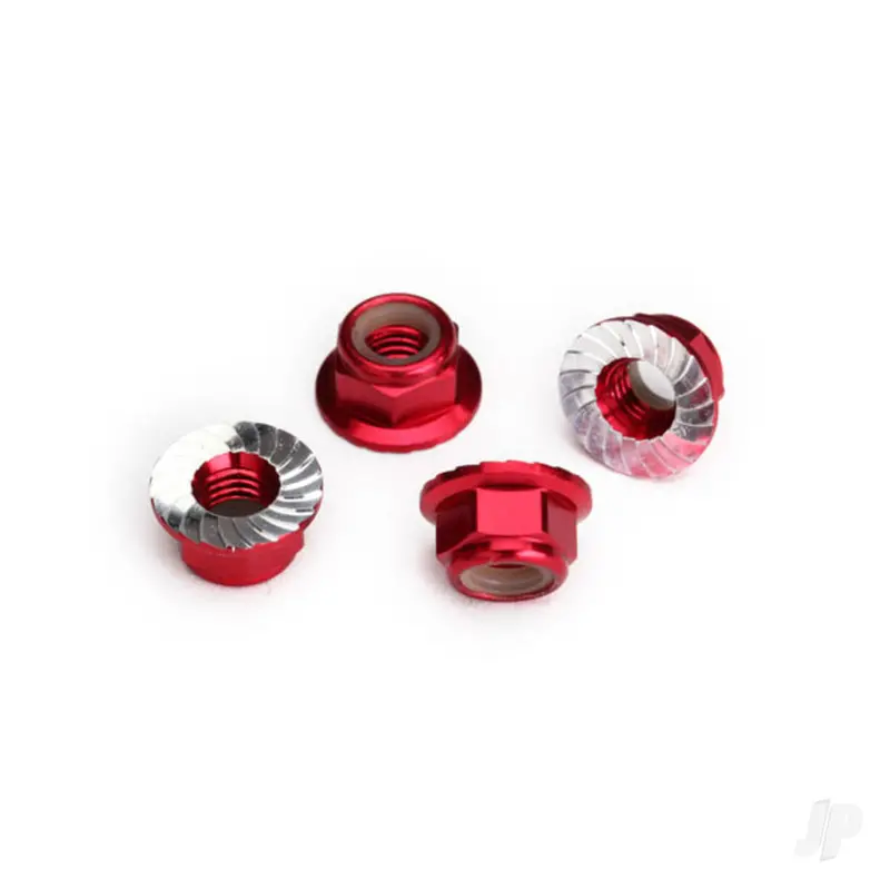 5Mm Flanged Nylon Lock Nuts Red - 4Pcs 1