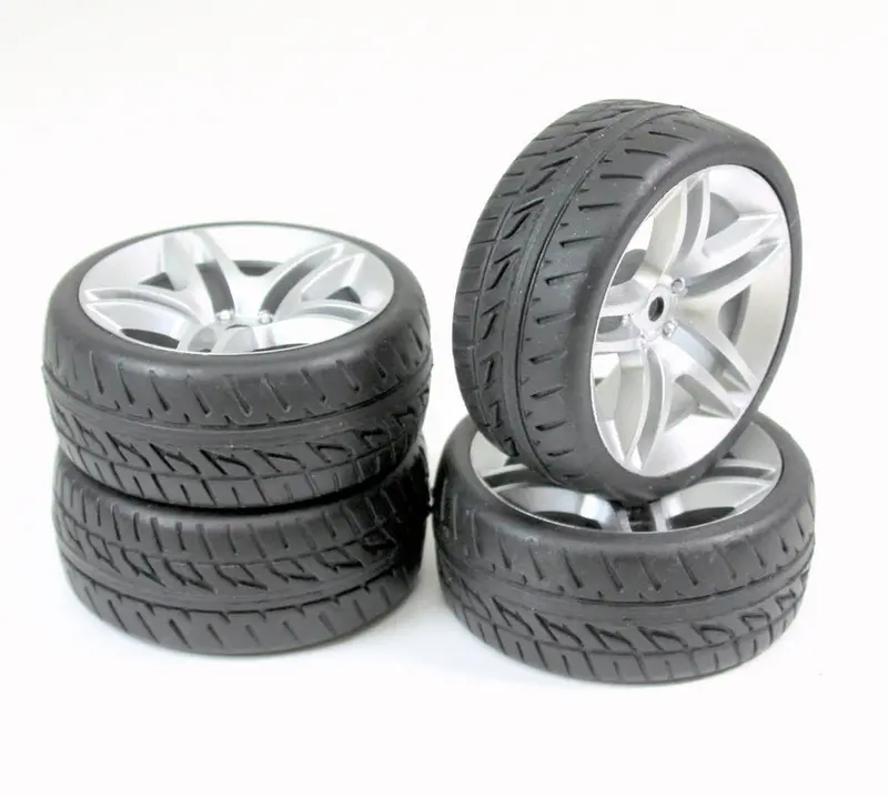 Absima Onroad Radial Rubber Tyre On 10 Spoke Silver Wheel 4Pcs - Ab2510005 1