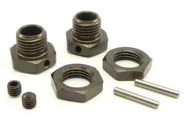 Hobao 17Mm Hex Hubs W/ Nuts, Pins & Grubscrews Gunmetal Aluminium 2Sets - Hb-87027H 1