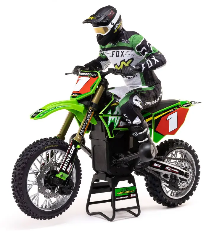 Losi Promoto-Mx Green Rc Motorcycle Pro-Circuit Racing Rtr W/ Spektrum Dx3pm Radio, 3800Kv Brushless Motor, Battery & Charger 1:4 - Los06002 1