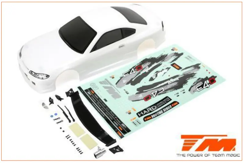Team Magic E4d S15 White Body Shell W/ Spoiler, Mirrors, Decals - Tm503319wa 1