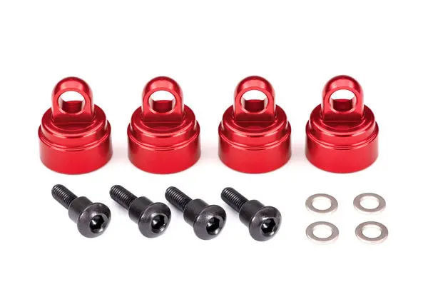 Traxxas Shock Caps Red Aluminium W/ Screws 4Pcs/Ea - 3767X 1
