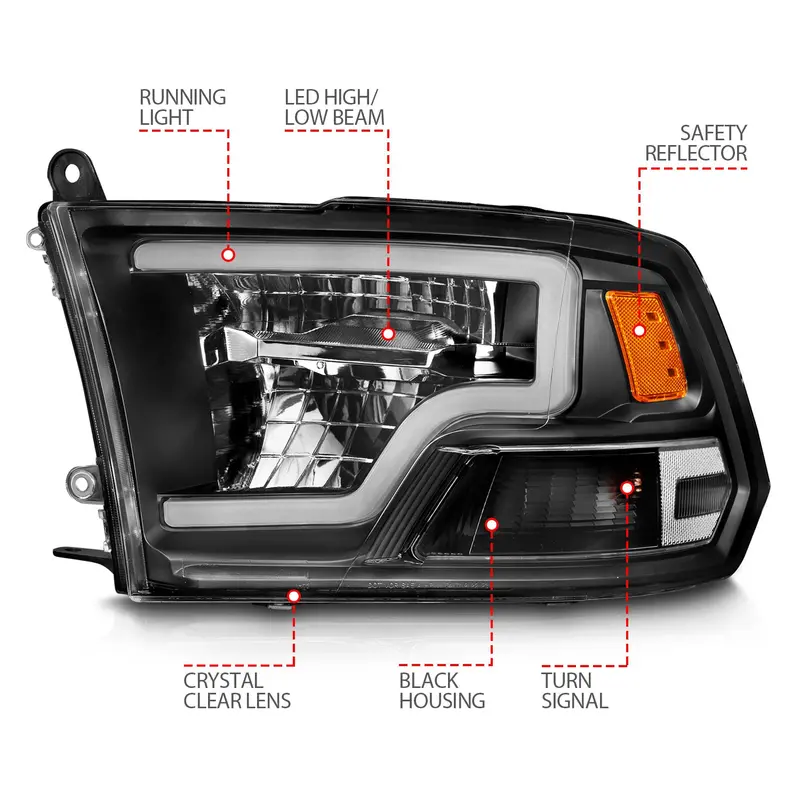 Anzo Usa Led Projector Headlights – Square Style With Light Bar, Black Housing (Pair) 1