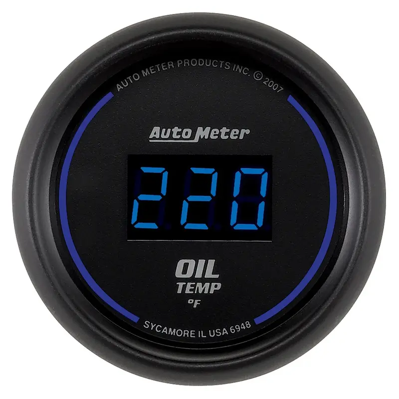 Autometer Digital Oil Temperature Gauge – 2-1/16", 340°F Range, Black Dial With Blue Led 1