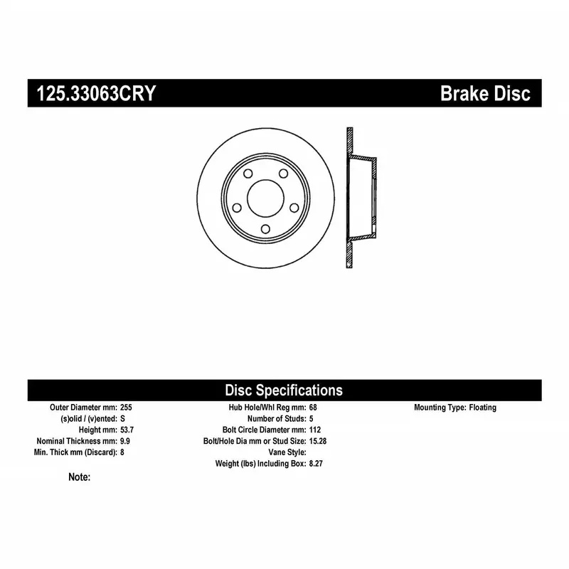 Stoptech 125.33063Cry Stoptech Cryostop Premium High Carbon Rotor; Rear 1
