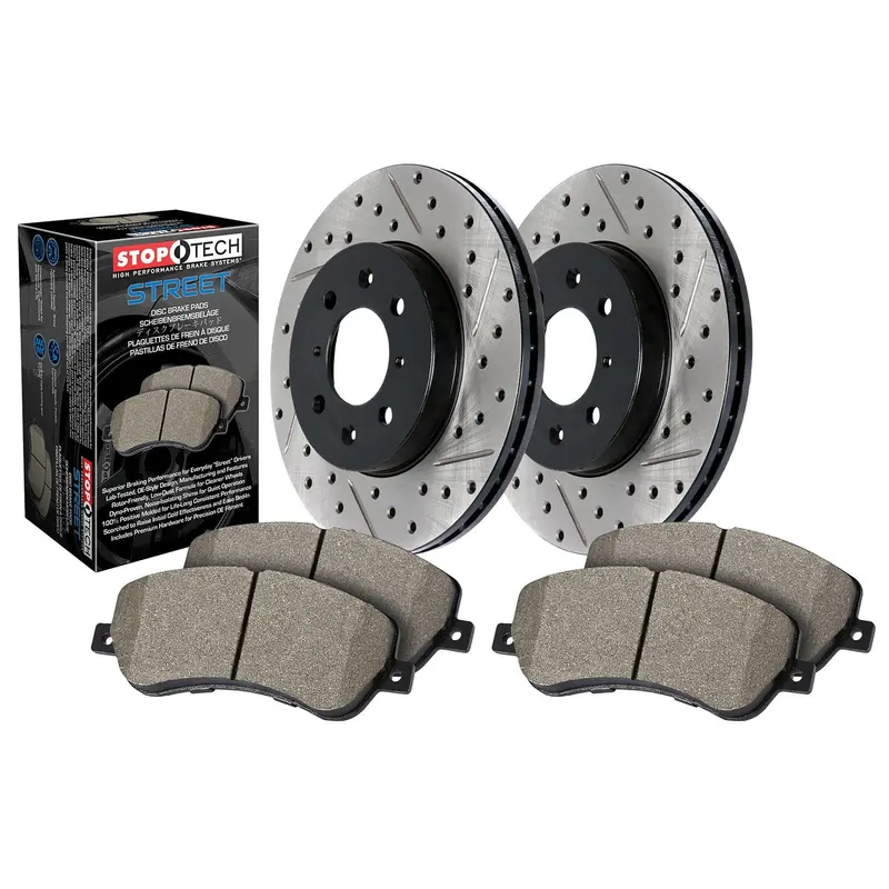 Stoptech 938.35003 Street Front Brake Kit – Drilled & Slotted Rotors 1