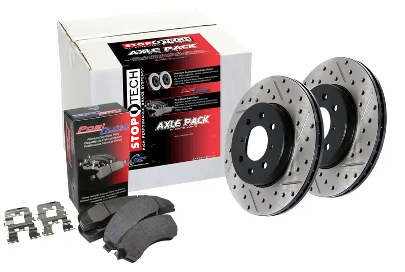 Stoptech 938.38009 Stoptech Street Axle Pack; Drilled And Slotted; Front Brake Kit 1